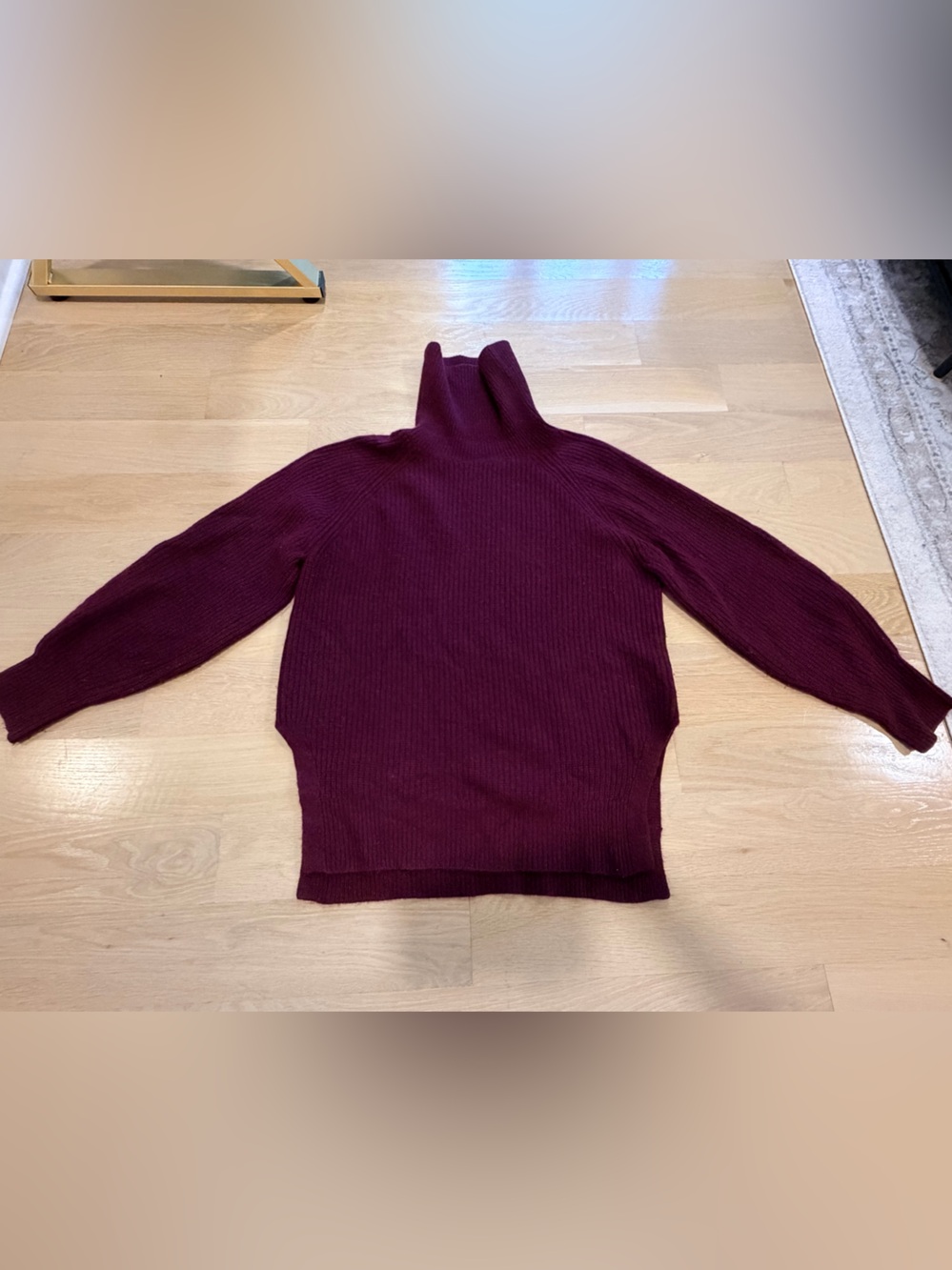 White + Warren Turtleneck Ribbed Sweater in Burgundy M